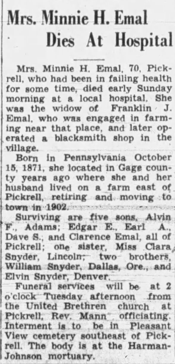 Minnie Snyder Emal 1871-1942